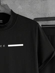 Manfinity Homme Hombres Pantalones deportivos con camiseta con estampado de letra - Negro - Ver 4