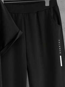 Manfinity Homme Hombres Pantalones deportivos con camiseta con estampado de letra - Negro - Ver 6