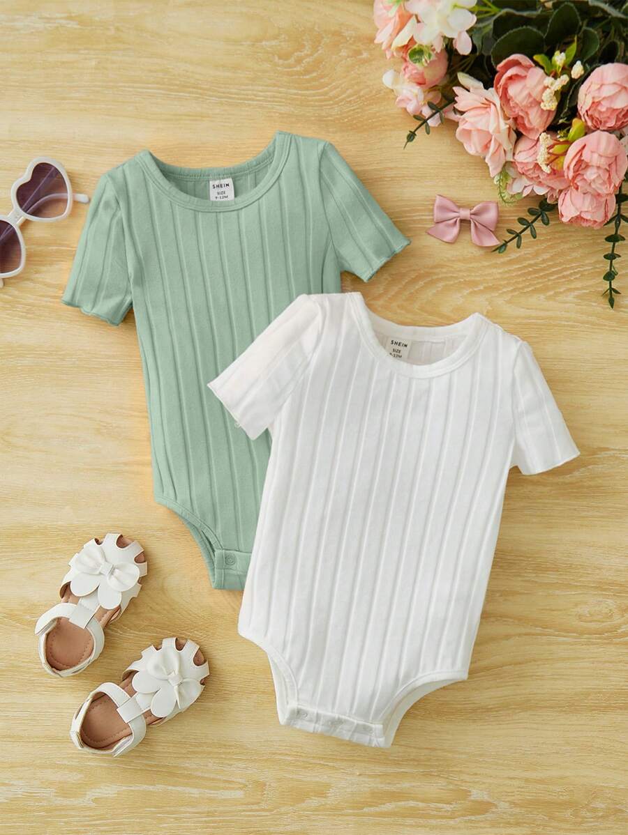 Casual Minimalist Round Neck Short Sleeve Comfortable Baby Girls Bodysuits Gender Neutral Baby Romper - Multicolor - View 1