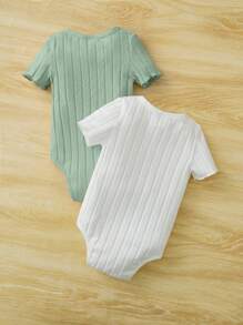 Casual Minimalist Round Neck Short Sleeve Comfortable Baby Girls Bodysuits Gender Neutral Baby Romper - Multicolor - View 2