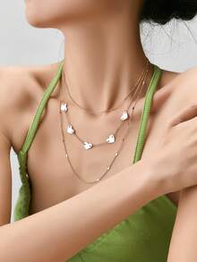 愛心裝飾多層項鏈 - 金黃色 - 查看 1