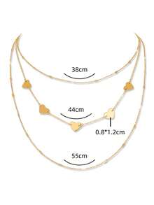 愛心裝飾多層項鏈 - 金黃色 - 查看 3