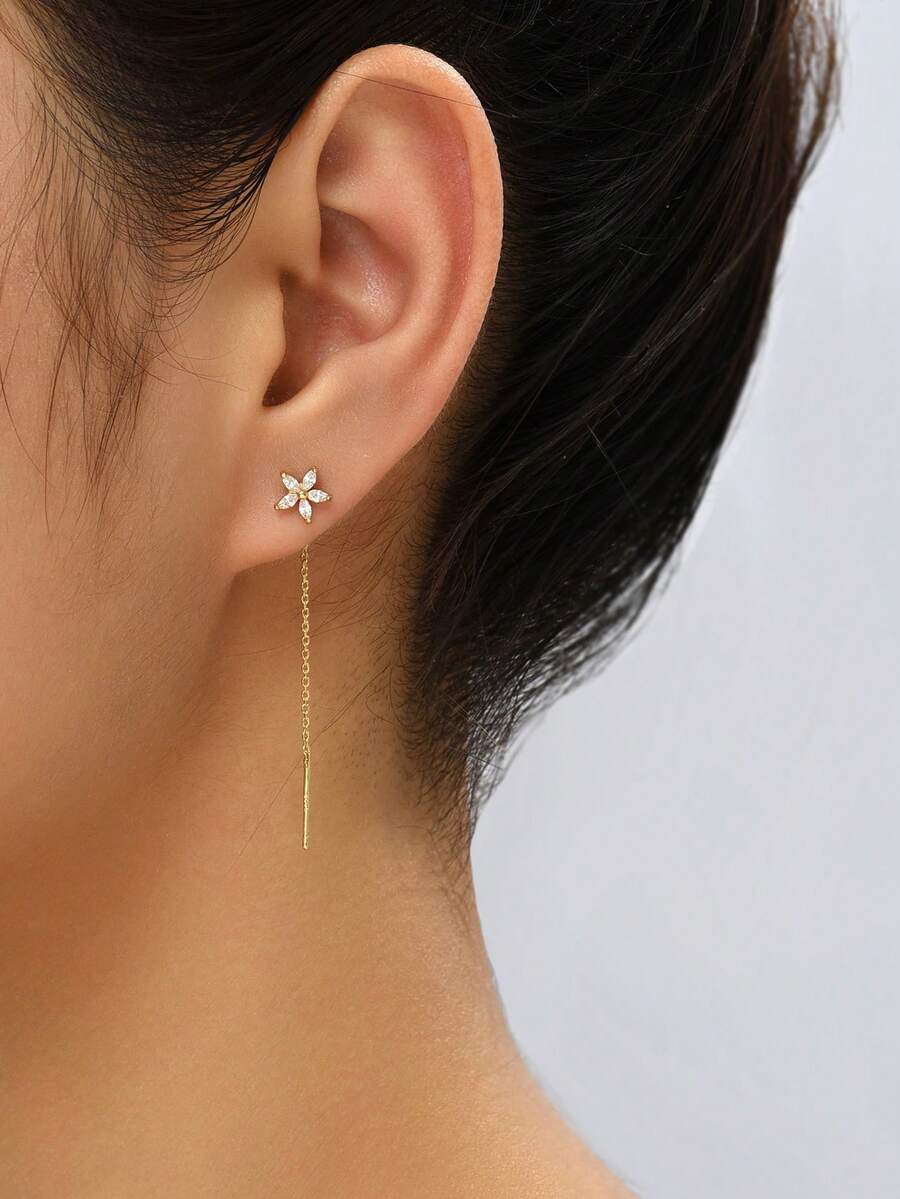 Nooxian 1 Đồng Thời Trang Đính Đá Cubic Zirconia & Trang Trí Ngôi Sao Xỏ Bông Tai Nữ Cho Cuộc Sống Hàng Ngày - Vàng - Xem 1