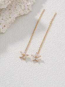 Nooxian 1 Đồng Thời Trang Đính Đá Cubic Zirconia & Trang Trí Ngôi Sao Xỏ Bông Tai Nữ Cho Cuộc Sống Hàng Ngày - Vàng - Xem 3