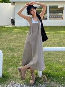 DAZY Vestido overol unicolor sin top tank - Caqui - Ver 1