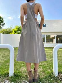 DAZY Vestido overol unicolor sin top tank - Caqui - Ver 5