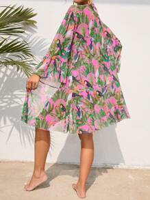 SHEIN Maternity Tropical Print Halter Triangle Bikini Set With Kimono Summer Beach - Multicolor - View 2