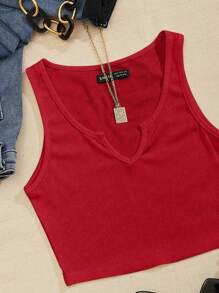 Breezaya Top tank de cuello de muesca tejido de canalé - Burdeos - Ver 3