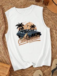 INAWLY Car & Letter Graphic Tank Top - White - View 1