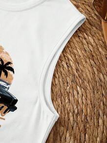 INAWLY Car & Letter Graphic Tank Top - White - View 4