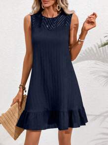 SHEIN LUNE Solid Ruffle Hem Smock Dress - Navy Blue - View 1