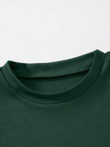 EMERY ROSE Summer Solid Ribbed Sleeveless Bodysuit - Dark Green - View 4