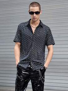 SWAVVY 1pc Contrast Sequin Shirt - Black - View 4