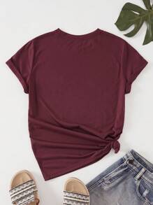 INAWLY Pocket & Cartoon Graphic Tee - Maroon - View 2