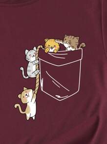 INAWLY Pocket & Cartoon Graphic Tee - Maroon - View 4