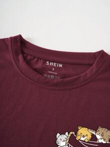 INAWLY Pocket & Cartoon Graphic Tee - Maroon - View 5
