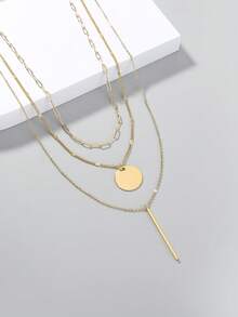 1 PC Thời Trang Hợp Kim Đồng Dây Chuyền Thiết Kế Mặt Dây Chuyền Tròn Lớp Vòng Cổ Cho Nữ Hẹn Hò Quà Tặng - Vàng - Xem 2