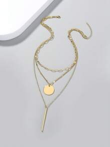 1 PC Thời Trang Hợp Kim Đồng Dây Chuyền Thiết Kế Mặt Dây Chuyền Tròn Lớp Vòng Cổ Cho Nữ Hẹn Hò Quà Tặng - Vàng - Xem 3