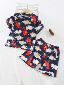 Toddler Boys Dinosaur Print PJ Set - Navy Blue - View 1