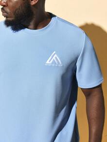 GENTILAND 男士標語圖案T恤和短褲 - 淺藍色 - 查看 6