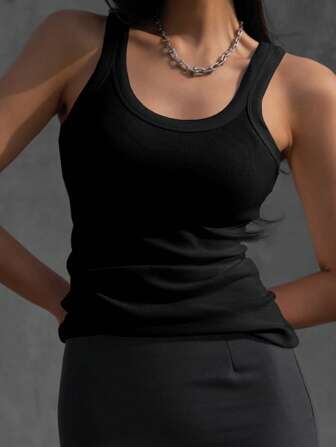 DAZY Solid Ribbed Knit Tank Top Y2k