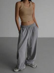 DAZY Solid Ribbed Knit Tank Top - Khaki - View 4