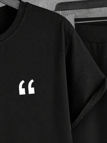 Manfinity Homme 男士圖案印花T恤和運動褲 - 黑色 - 查看 5