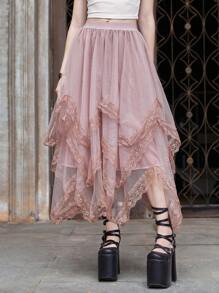 スカート perverze check lace jagged-hem skirt 168309195293170a5e27c67fdfedd6