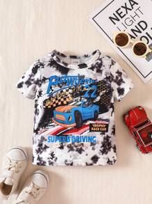 Áo sơ mi tay ngắn nhuộm màu thường ngày cho bé trai mùa hè có in hình ô tô và chữ - Nhiều màu - Xem 1