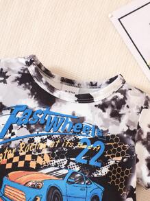 Áo sơ mi tay ngắn nhuộm màu thường ngày cho bé trai mùa hè có in hình ô tô và chữ - Nhiều màu - Xem 3