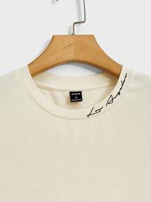 GENTILAND Nam Áo thun Bông Đồ họa Chữ cái - Màu be - Xem 3