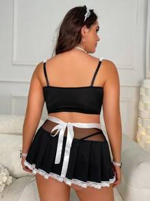 Plus 8pcs Contrast Lace Maid Costume Set - Black and White - View 2