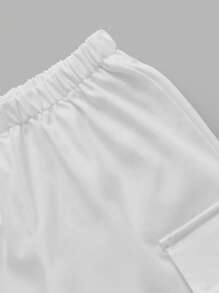 SHEIN 小男童字母補丁細節翻蓋口袋工裝褲 - 白色 - 查看 3