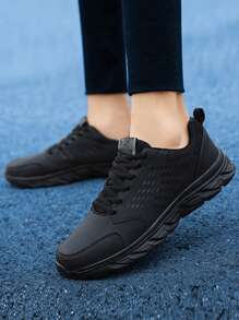 Giày thể thao nam họa tiết hình thoi có dây buộc, Giày chạy bộ thể thao ngoài trời - màu đen - Xem 2