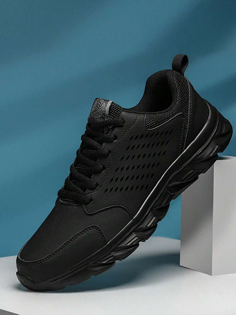 Giày thể thao nam họa tiết hình thoi có dây buộc, Giày chạy bộ thể thao ngoài trời - màu đen - Xem 1