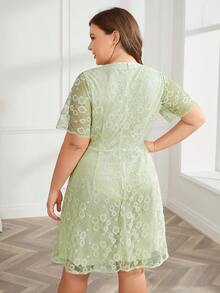 Đầm Plus Size Tương phản ren Cắt ra Hoa Thanh lịch - màu xanh lá - Xem 2