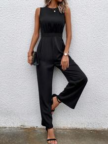 SHEIN LUNE Mono de pierna ancha unicolor con cremallera trasera - Negro - Ver 4