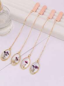 1入組花卉設計鋅合金書籤創意多用途書頁標記 - 紫色 - 查看 2