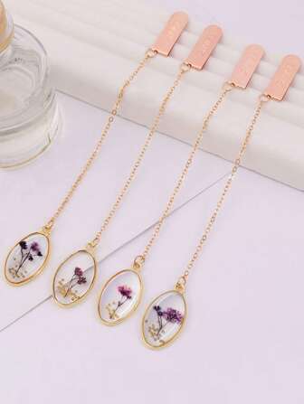 1pc Flower Design Zinc Alloy Bookmark, Creative Multi-Purpose Page Marker For Book Reading Back To School