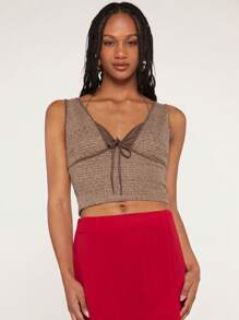 SHEINNeu 前繫帶短款背心 - 摩卡棕 - 查看 4