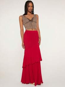 SHEINNeu 前繫帶短款背心 - 摩卡棕 - 查看 5