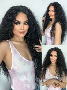 13 X 4 X 1 T-Part Synthetic Long Black Kinky Curly Lace Front Wig For Women With Wig Cap - Black - View 1