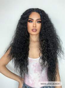 13 X 4 X 1 T-Part Synthetic Long Black Kinky Curly Lace Front Wig For Women With Wig Cap - Black - View 2