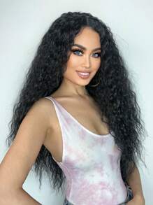 13 X 4 X 1 T-Part Synthetic Long Black Kinky Curly Lace Front Wig For Women With Wig Cap - Black - View 3