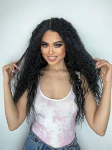 13 X 4 X 1 T-Part Synthetic Long Black Kinky Curly Lace Front Wig For Women With Wig Cap - Black - View 4