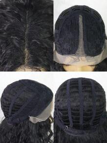 13 X 4 X 1 T-Part Synthetic Long Black Kinky Curly Lace Front Wig For Women With Wig Cap - Black - View 7