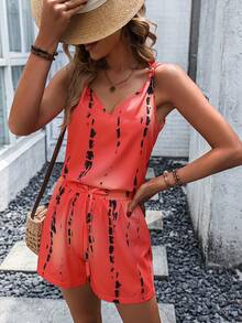 SHEIN LUNE 紮染背心上衣和短褲 - 紅色 - 查看 4