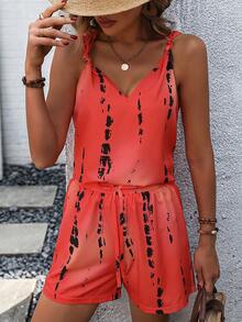 SHEIN LUNE 紮染背心上衣和短褲 - 紅色 - 查看 6