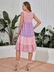 SHEIN LUNE Đầm phân lớp Khối Màu Họa tiết hoa Boho - Nhiều màu - Xem 2