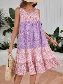 SHEIN LUNE Đầm phân lớp Khối Màu Họa tiết hoa Boho - Nhiều màu - Xem 5